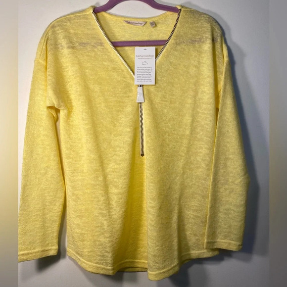 NWT Soft Surroundings|| Sweater Womens  Yellow Zip V-Neck Long Sleeve Pu… - Picture 2 of 5